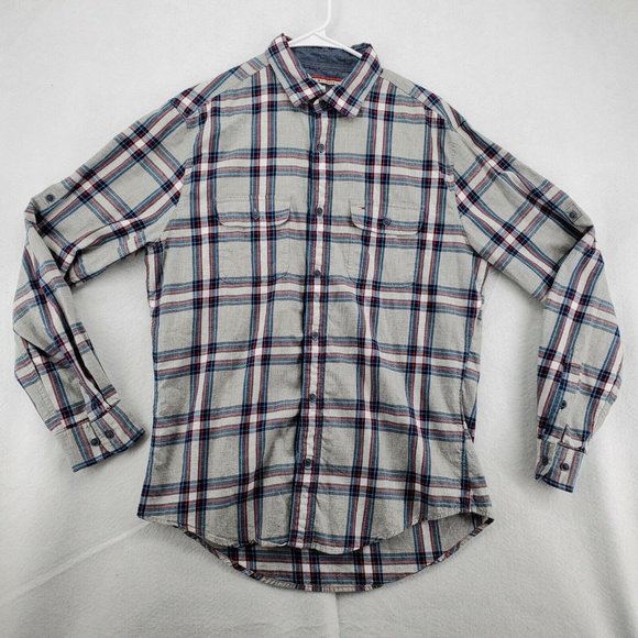 Tommy Hilfiger Shirt Men's Long Sleeve Casual Button Up Plaid Gray Medium - Picture 3 of 12